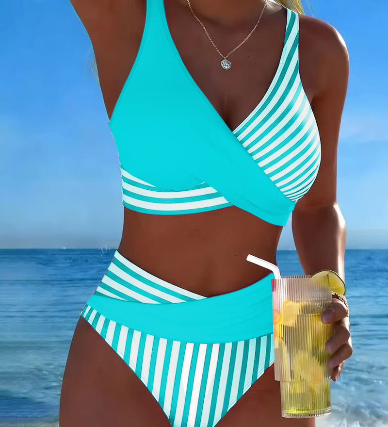 Delphantine™ — Bikini croisé rayé taille haute éclat estival
