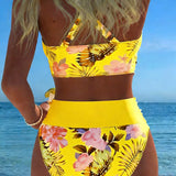 Flora | Bikini à Motif Floral Contrastant avec Fente