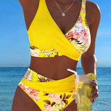 Flora | Bikini à Motif Floral Contrastant avec Fente