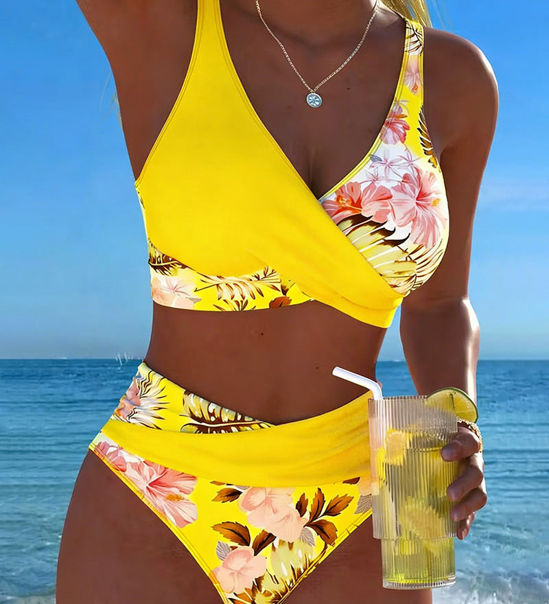 Flora | Bikini à Motif Floral Contrastant avec Fente