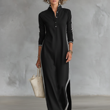 Mireille | Robe Maxi Sweat à Col Boutonné
