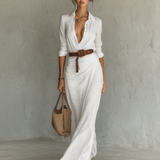 Robe Maxi | Col Revers et Manches Longues