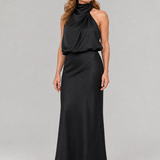 Robe Maxi Sans Manches à Col Drapé en Nopal