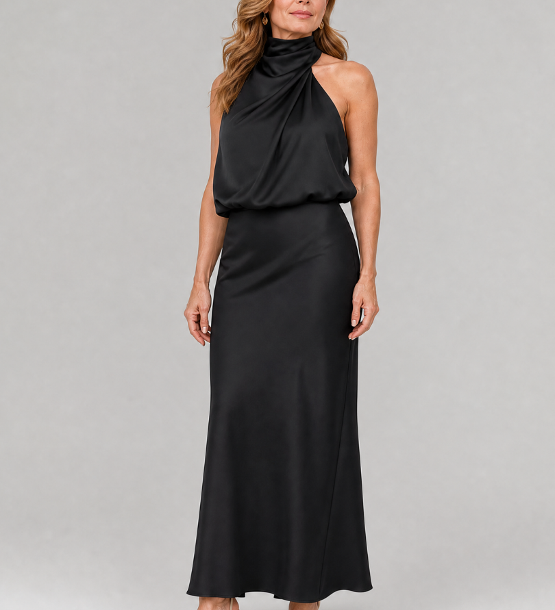 Robe Maxi Sans Manches à Col Drapé en Nopal