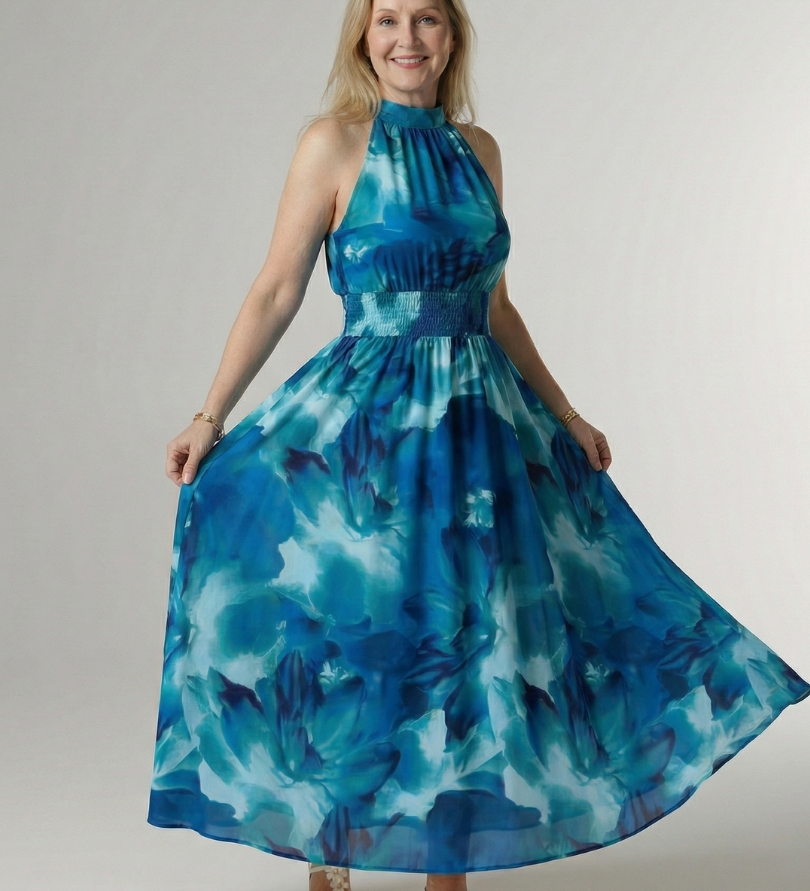 Robe Maxi Halter Froncée