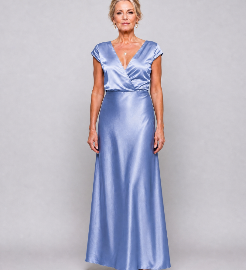 Robe Maxi à Encolure Croisée et Manches Courtes