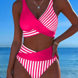Delphantine™ — Bikini croisé rayé taille haute éclat estival