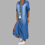 Lea - Robe Longue Décontractée en Denim