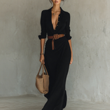 Robe Maxi | Col Revers et Manches Longues