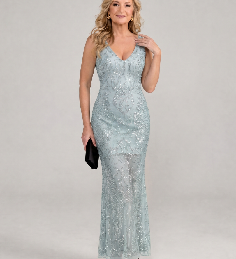 Robe Maxi sans manches à panneaux transparents en sequins