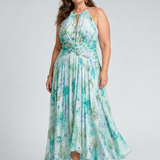 Robe Maxi à motifs floraux plissée et décolleté halter