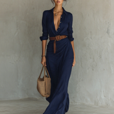 Robe Maxi | Col Revers et Manches Longues