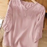 Éléna™ — Blouse brodée élégante en lin mélangé