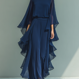 Chloé | Ensemble Chiffon Bleu Marine à Volants