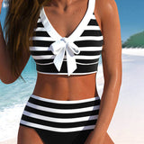 Laluna | Bikini Rayé Taille Haute