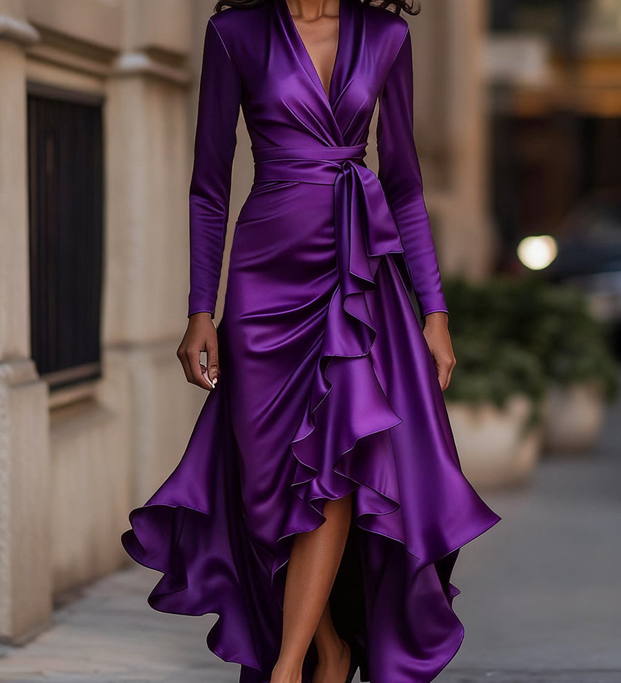 Mathilde™ — Robe portefeuille satinée élégance intemporelle