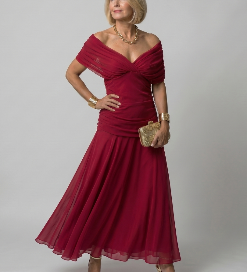 Robe Maxi Fluide à Épaules Dégagées
