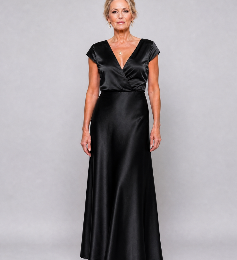Robe Maxi à Encolure Croisée et Manches Courtes
