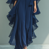 Chloé | Ensemble Chiffon Bleu Marine à Volants