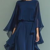Chloé | Ensemble Chiffon Bleu Marine à Volants