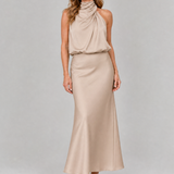 Robe Maxi Sans Manches à Col Drapé en Nopal