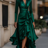Mathilde™ — Robe portefeuille satinée élégance intemporelle