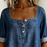 Avélia™ | Chemise denim col carré
