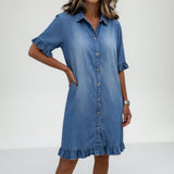 Fanette™ — Robe chemise denim effilochée charme décontracté