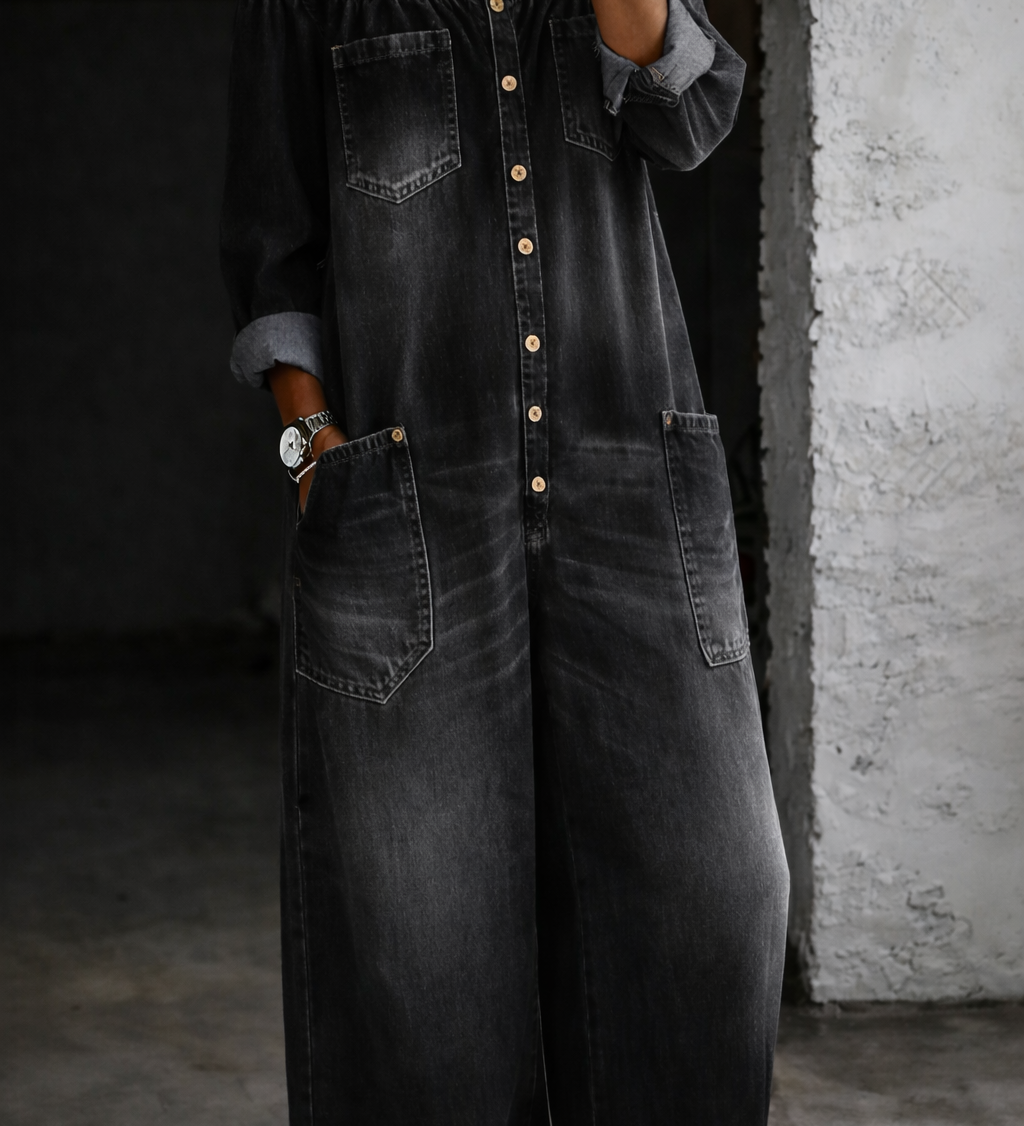 Elena™ | Combinaison denim épaules dénudées