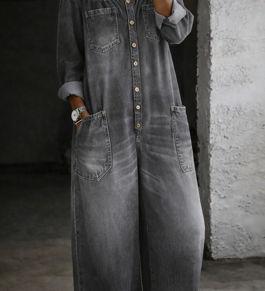 Elena™ | Combinaison denim épaules dénudées