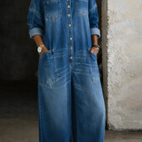 Sophia™ | Combinaison en jean à épaules dénudées