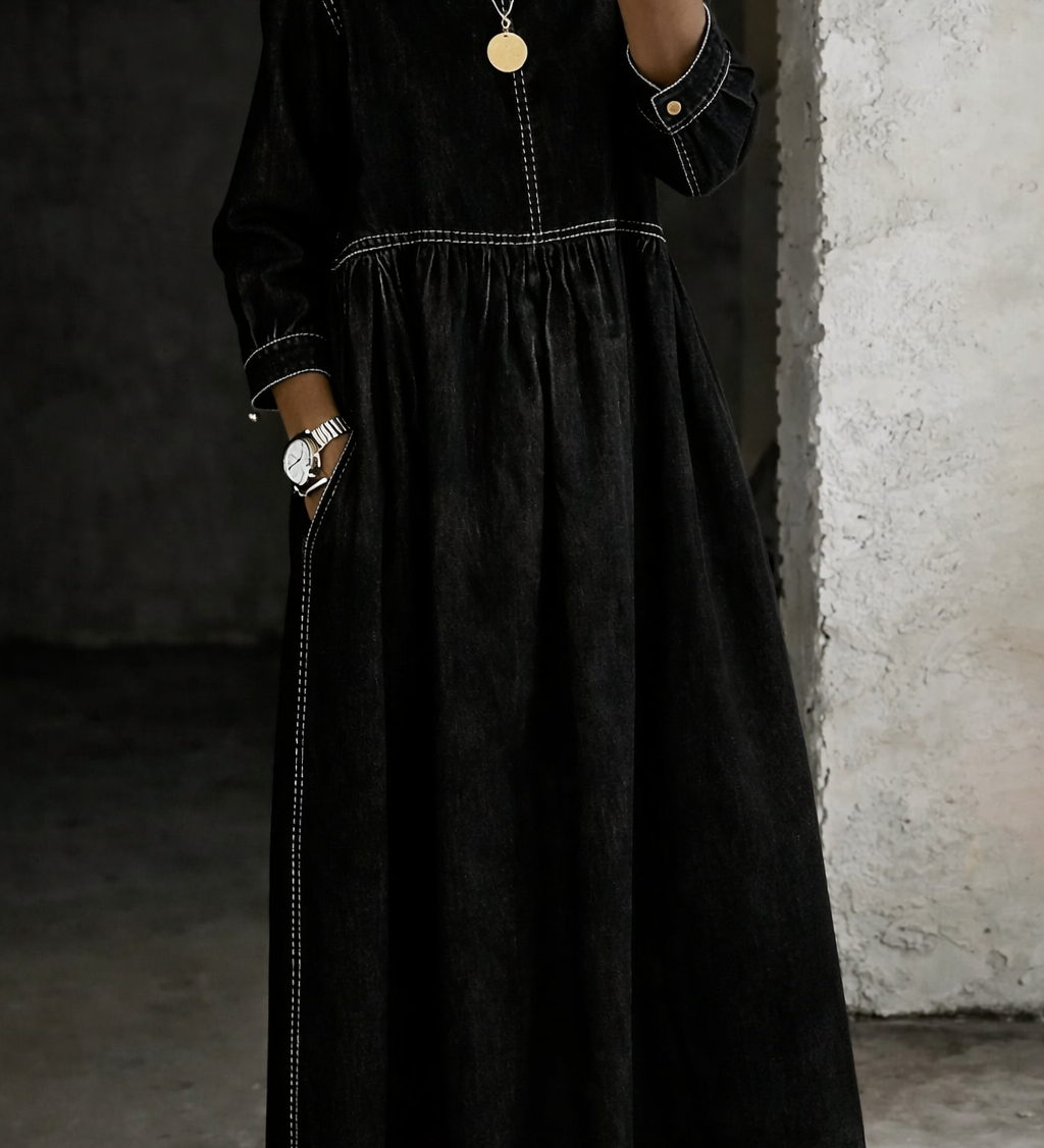 Melissa™ | Robe en jean col rond manches longues