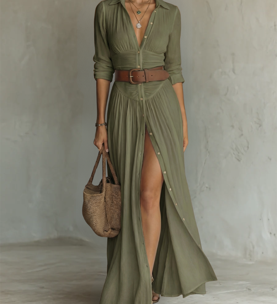 Amélia™ — Robe maxi élégante à col revers