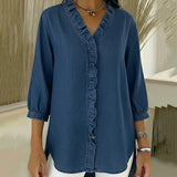 Clémence™ — Blouse fluide col V volanté