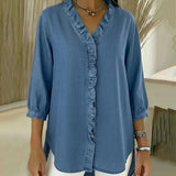 Clémence™ — Blouse fluide col V volanté