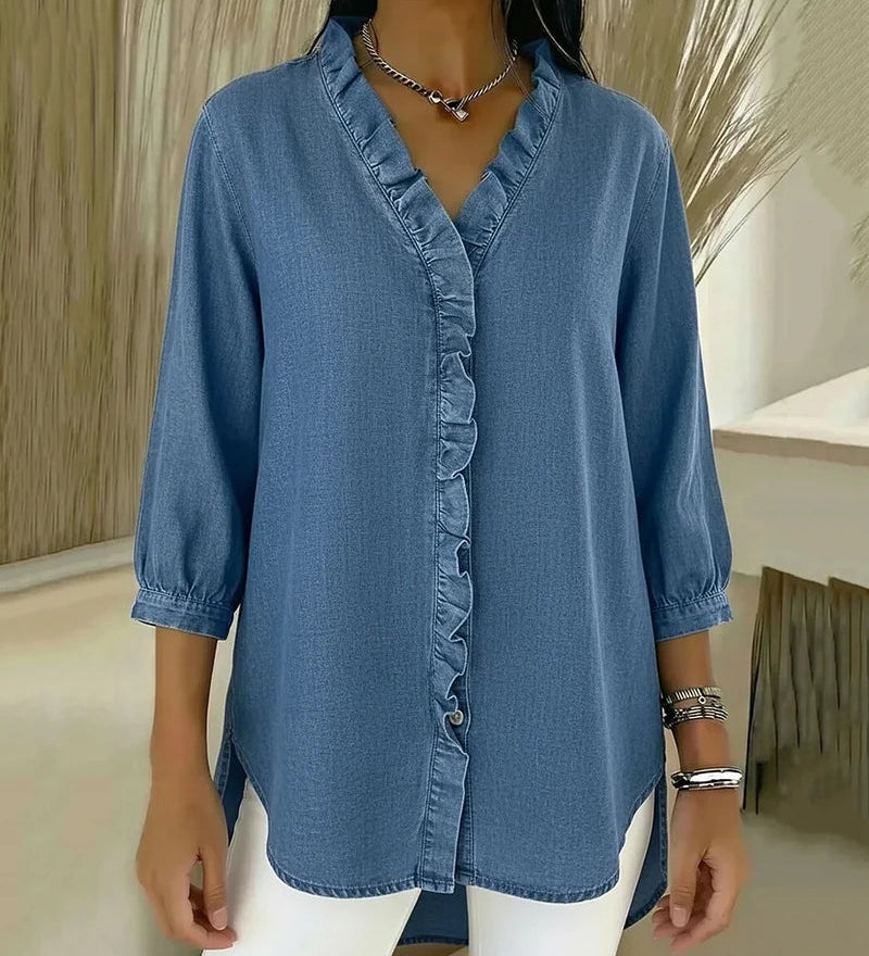 Clémence™ — Blouse fluide col V volanté