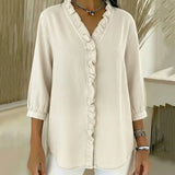 Clémence™ — Blouse fluide col V volanté