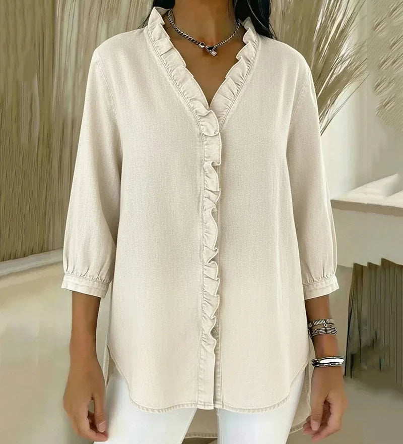 Clémence™ — Blouse fluide col V volanté