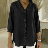 Clémence™ — Blouse fluide col V volanté