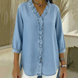 Clémence™ — Blouse fluide col V volanté