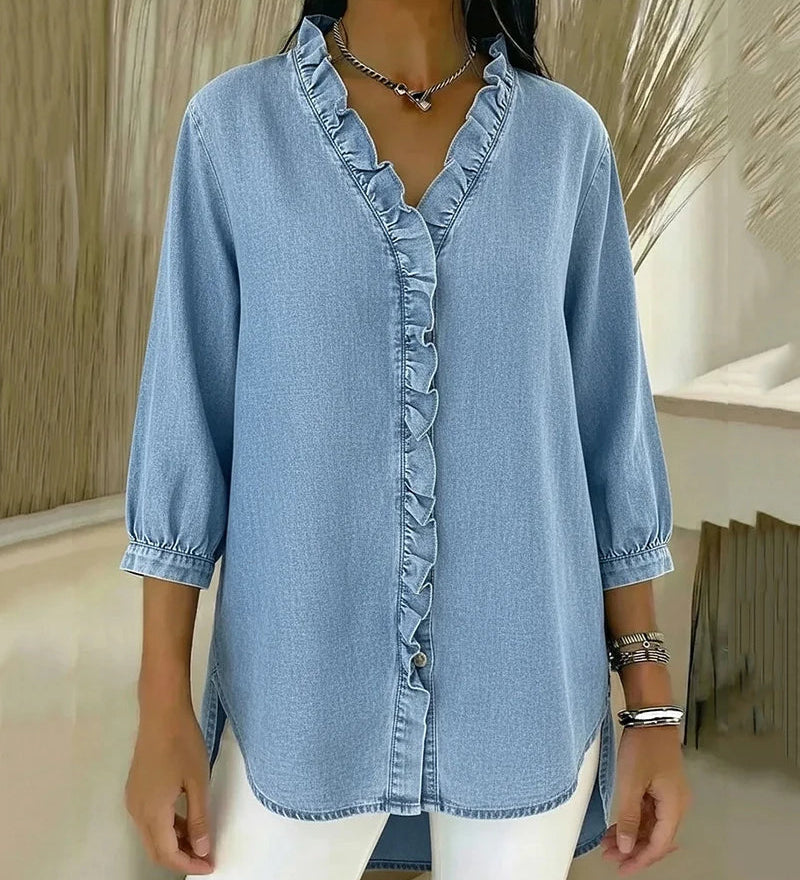 Clémence™ — Blouse fluide col V volanté