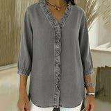 Clémence™ — Blouse fluide col V volanté