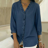 Clémence™ — Blouse fluide col V volanté