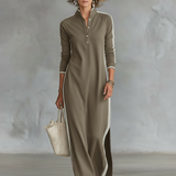 Mireille | Robe Maxi Sweat à Col Boutonné