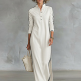Mireille | Robe Maxi Sweat à Col Boutonné