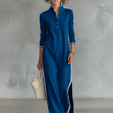 Mireille | Robe Maxi Sweat à Col Boutonné