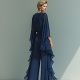 Chloé | Ensemble Chiffon Bleu Marine à Volants