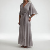 Éloïsine™ — Robe portefeuille longue manches papillon élégance douce