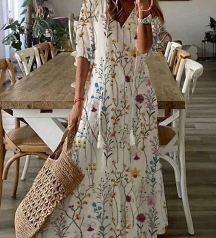 Élodie™ — Robe maxi florale veloutée élégante