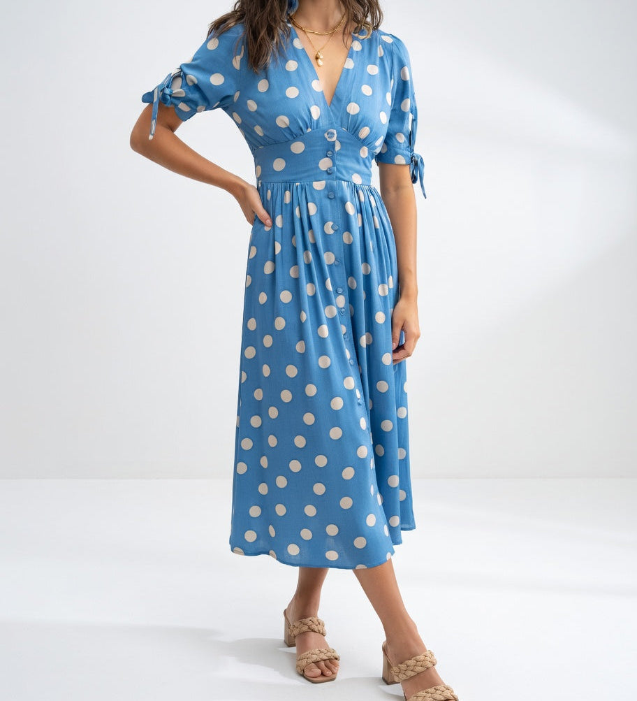 Clarisse™ — Robe midi à pois élégance naturelle